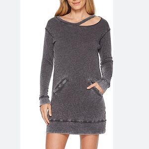 Allen Allen Charcoal Gray Long Sleeve Distressed Cut Out Crewneck Mini Dress XL